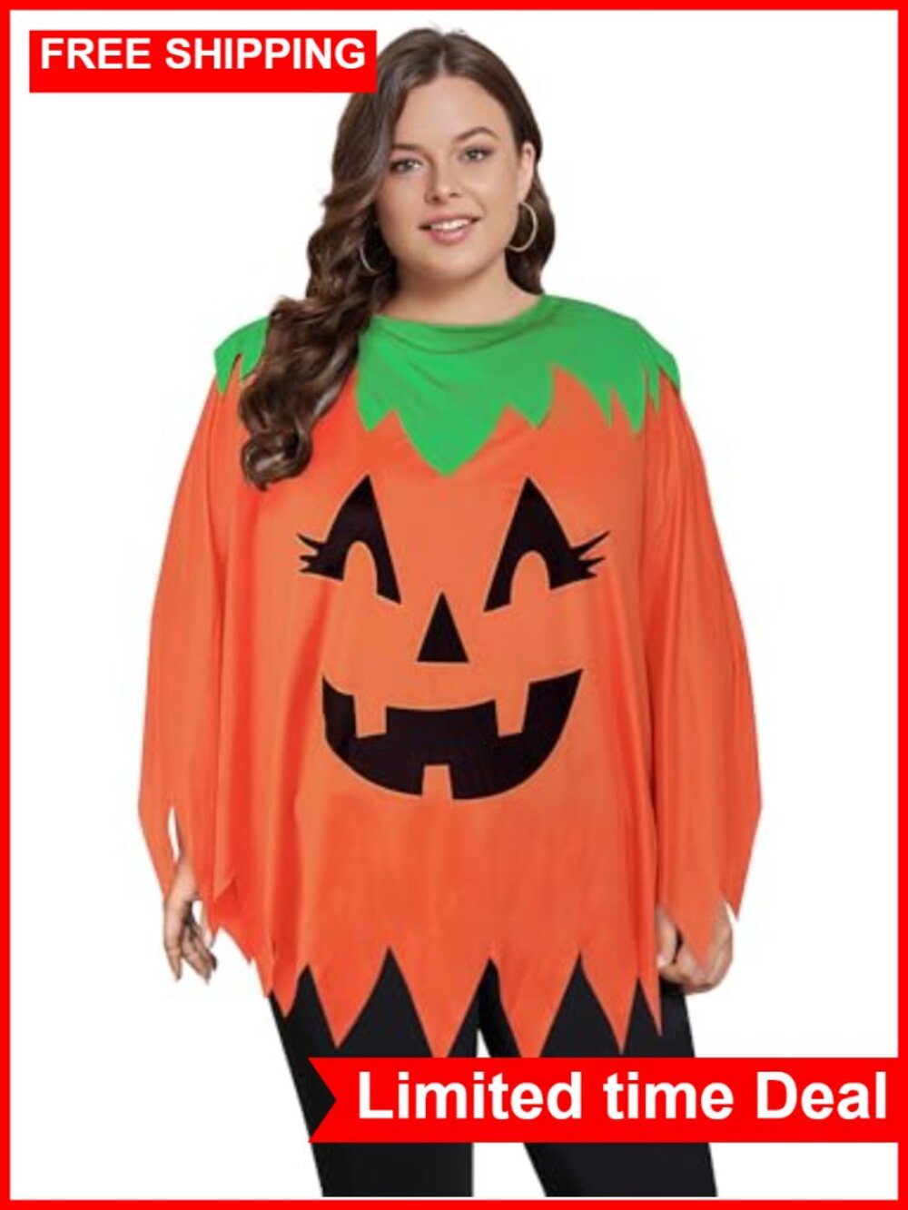 Adult Pumpkin Costume Women Plus Size Halloween Poncho